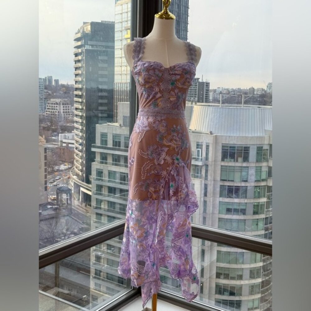 🆕 BRONX & BANCO 🧿 NWOT Eva Embroidered High-Low Midi Dress, Purple Sz XS US 2 - Picture 3 of 15